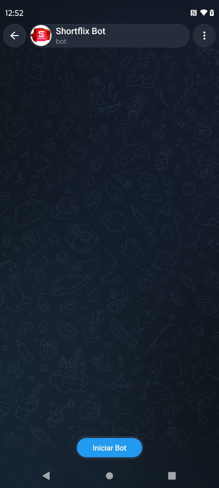 Tela com botão Iniciar Bot no Telegram